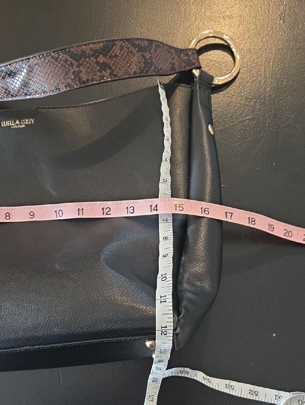 Luella Grey Black Leather Shoulder Bag with Gold Ring Accents - Picture 11 of 11